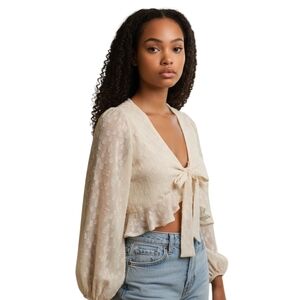 Endless Blu Cream Tie Front Crop Top